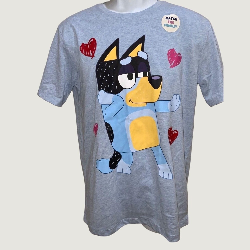 Bluey Bandit Dad Heeler Graphic T-Shirt Heather Blue XL New